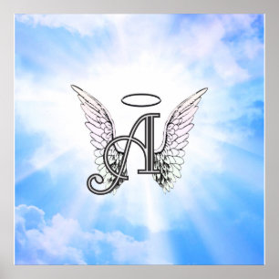 Monogramen märka med sina initialer A, ängelving Poster