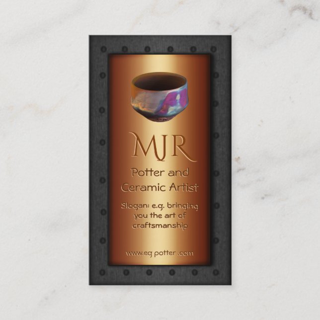 Monogramen potter som är fastnitad stålsätter - visitkort (Framsida)