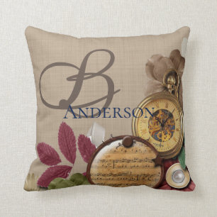 Monogramen Steampunk tar tid på och blommor Kudde