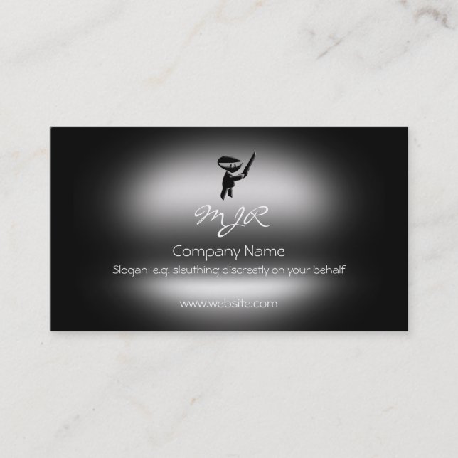 Monogramen tyst svart ninja, metallisk-verkställer visitkort (Framsida)