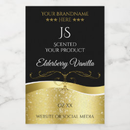Monogrametikett för luxury Vågigt Guld Decor Mörk  Mat Etikett