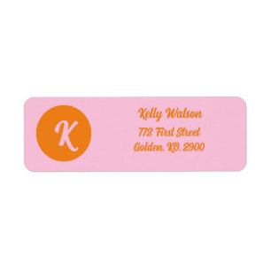 Monogrametikett för orange och rosa returadress etikett