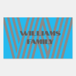 Monogramfamiljen namn blue grått modern Sticker Rektangulärt Klistermärke