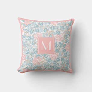 Monogramfärgad Blommigt Modern Vintage Blue Rosa Kudde