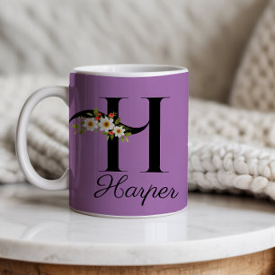Monogramfärgad vattenfärgslavender Mugg