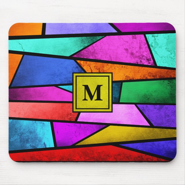 Monogramfärgat, lagrad geometrisk gummi i glasform musmatta (Framsidan)