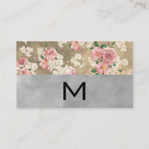 Monogramfärgblock Elegant blomster Visitkort