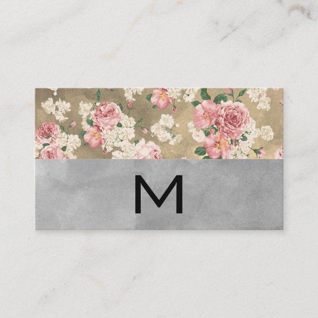 Monogramfärgblock Elegant blomster Visitkort (Framsida)