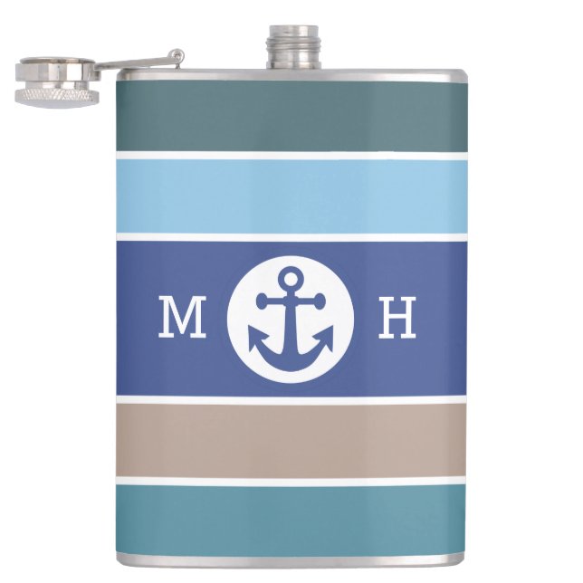 Monogramflaskor med Rand Nautisk anpassningsbar Fickplunta (Öppnad)