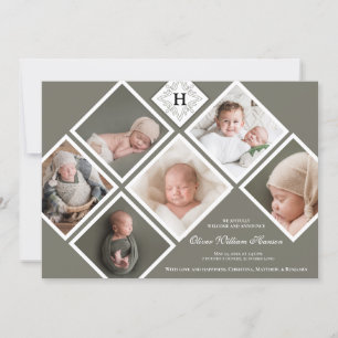 Monogramfödsel med multifoto-olivträd från pojke meddelande