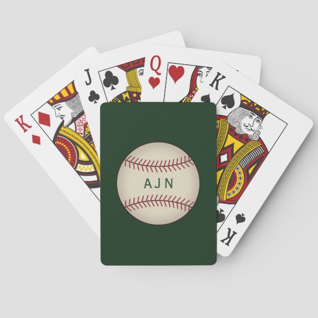 Monogramförsedda gröna basebollspelkort casinokort (Baksidan)