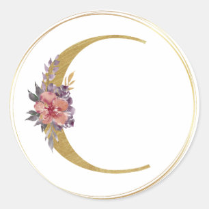 Monogramförseglingen guld Blommigt Brev C Runt Klistermärke