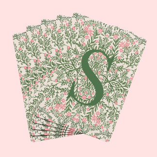 Monogramförsett grönt och rosa blommönster kortlek
