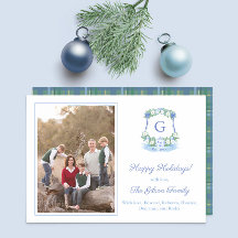 Monogramfoto för elegant, blått och vitt jul