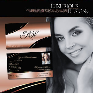 Monogramfoto för Noble Black Ro Guld Curved Linjer Visitkort
