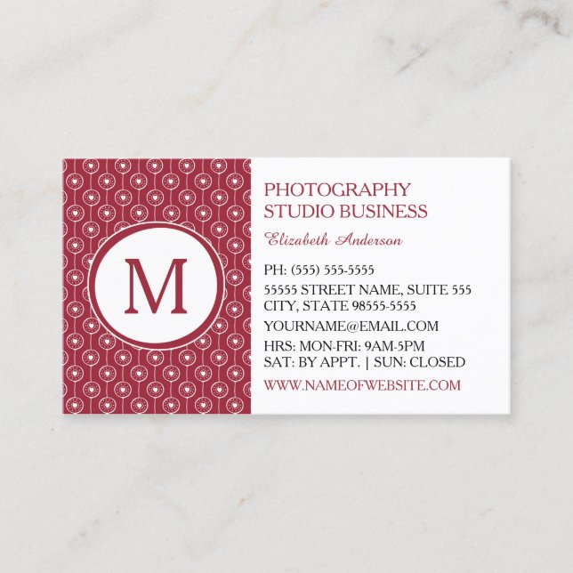 Monogramfotograf för snyggt Röda och vita hörn Visitkort (Framsida)