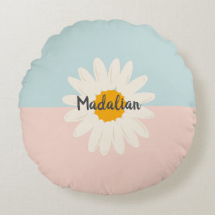 Monogramgirly, två ton färg block Rosa Blue Rund Kudde