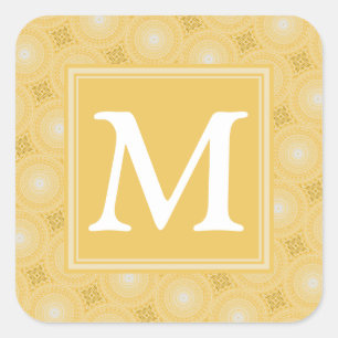 Monogramgult cirklar mönster fyrkantigt klistermärke