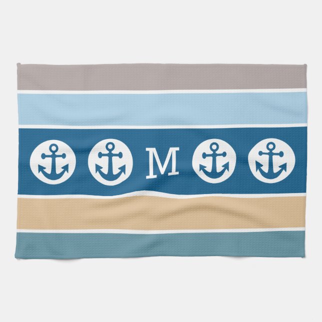 Monogramhandduk för Nautical Rand anpassningsbar Kökshandduk (Horisontell)