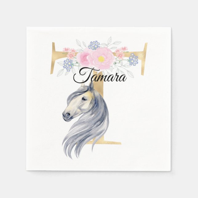 Monogramhäst lägg till namn anpassningsbar, giglit pappersservett (Framsidan)