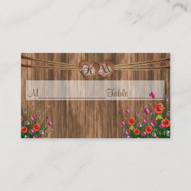 Monogramhjärta med vilda blommor | Platskort Placeringskort (Framsida)