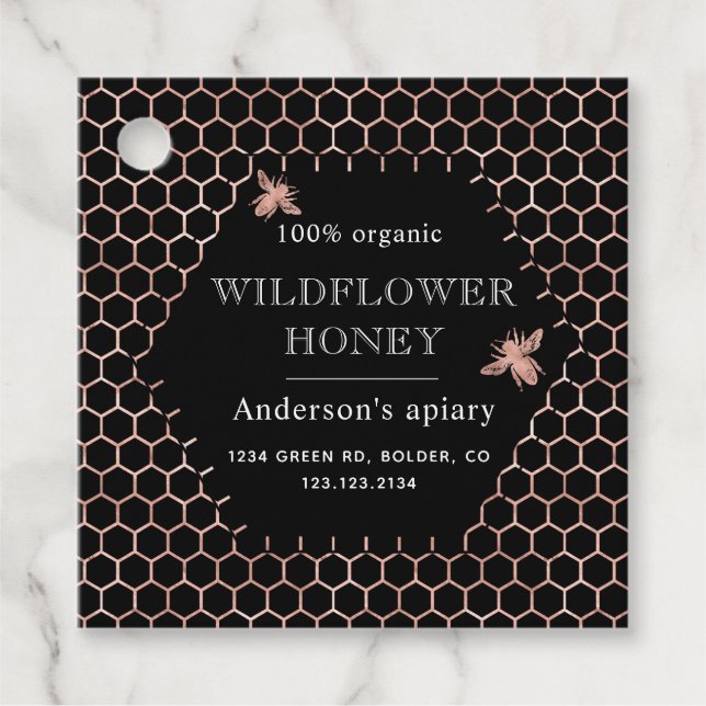 Monogramhonung av metalliskt honungskomb ro guld b gåvor etiketter (Framsida)