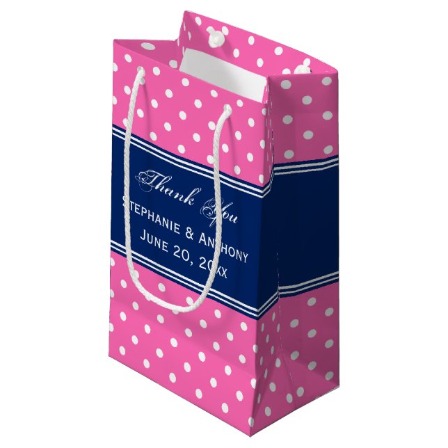 MonogramHot Rosa, White Polka Dot med Royal Blue (Framsidan Vinklad)