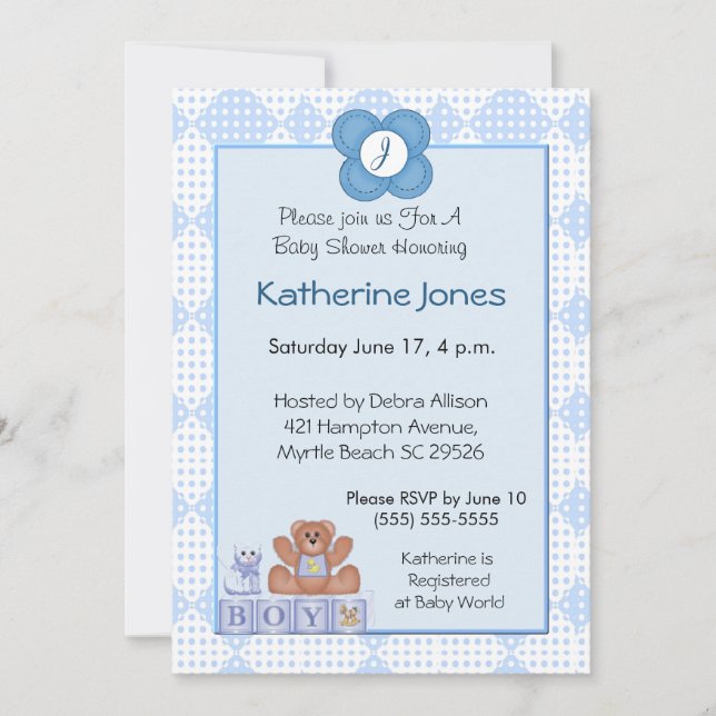 Monograminbjudan för pojkar inbjudningar (Framsida)