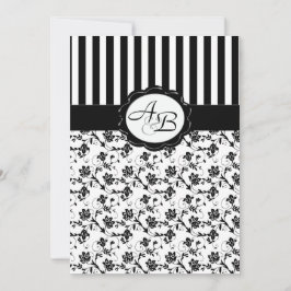 Monograminbjudan till Black and White Blommigt Ran Inbjudningar