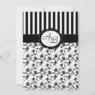 Monograminbjudan till Black and White Blommigt Ran Inbjudningar