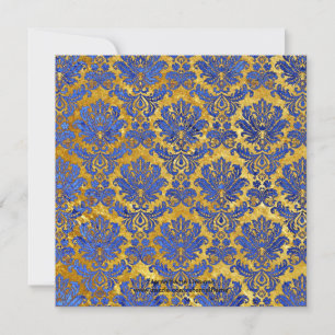 Monograminbjudan till Blue Guld Damask Wedding Mon Inbjudningar