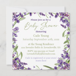 Monograminbjudan till lila Lavender Baby Shower Julkort