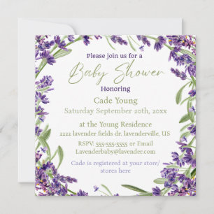 Monograminbjudan till lila Lavender Baby Shower Julkort