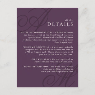 Monograminformation om Plum Lila Modern Kant Elega Tilläggskort