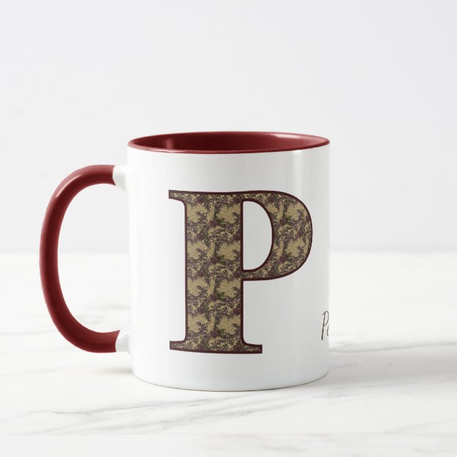 Monograminitial P Vintageblomma Personlig Mugg (Vänster)