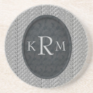 Monograminitialer Svart Blommig Personlig Underlägg
