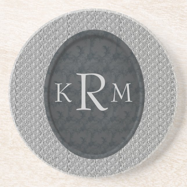 Monograminitialer Svart Blommig Personlig Underlägg (Framsidan)