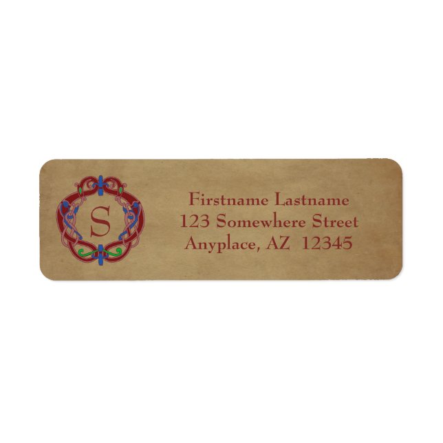 Monograminitier i keltisk design returadress etikett (Framsidan)