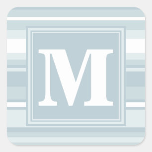 Monogramisblått rand fyrkantigt klistermärke