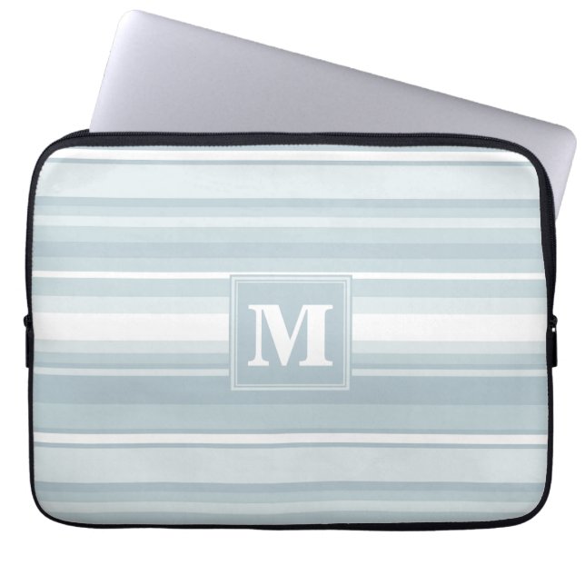 Monogramisblått rand laptop fodral (Framsidan)