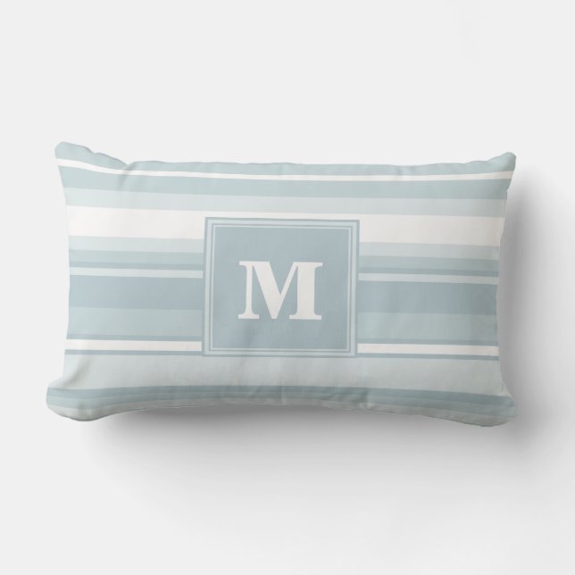 Monogramisblått rand lumbarkudde (Framsida)