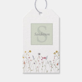 Monogramiserad Whimsical Watercolor Vildblomma  Presentetikett