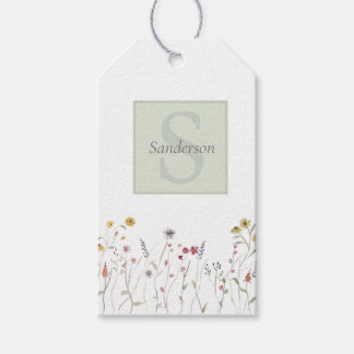 Monogramiserad Whimsisk Vattenfärg Vildblomma Presentetikett