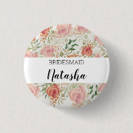 Monogramiserade Orange Blush Rosor Vattenfärg Knapp
