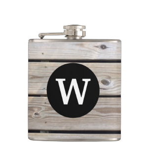 Monogramiserade Rustika Brädor Flask  Fickplunta