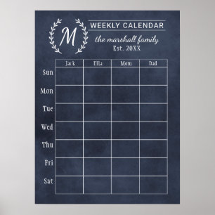 Monogramkalender för marin kalender för kretskort poster