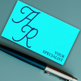 Monogramkalligrafi initialer cyan blue modern visitkort