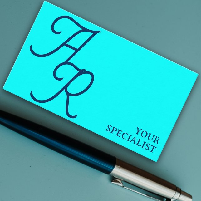 Monogramkalligrafi initialer cyan blue modern visitkort (Monogram calligraphy initials cyan blue modern business card)