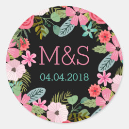 Monogramklistermärken Boho blommigt bröllop Runt Klistermärke