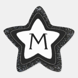 Monogramklistermärken för svart glitter-stjärnigt  stjärnformat klistermärke